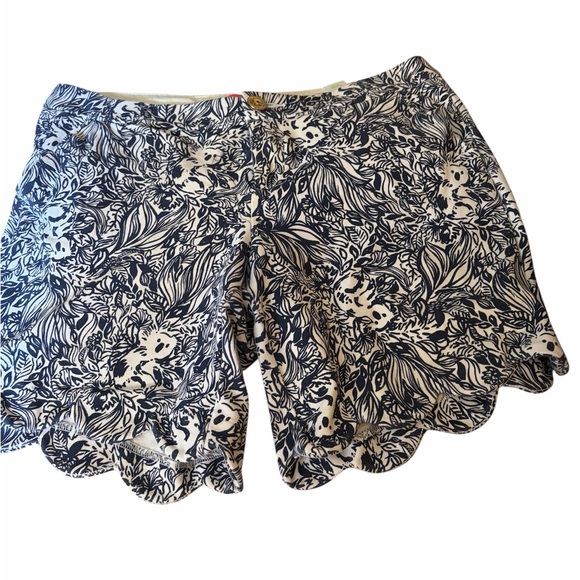 Lilly Pulitzer Navy Koalas GDay Mate DARCI KNIT SHORTS 7" Scallop Hem Size 6 - Picture 2 of 7